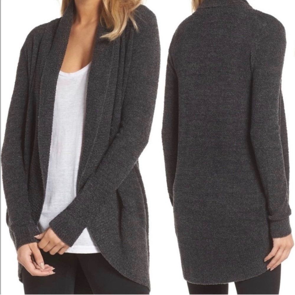 Barefoot Dreams CozyChic Lite Circle Cardigan Dark Gray Cardi Open Front 3X